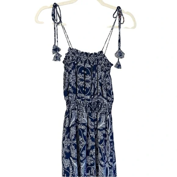Misa Los Angeles Smocked Midi Dress Navy Multi Print Small NWT Boho Festival - Picture 3 of 5